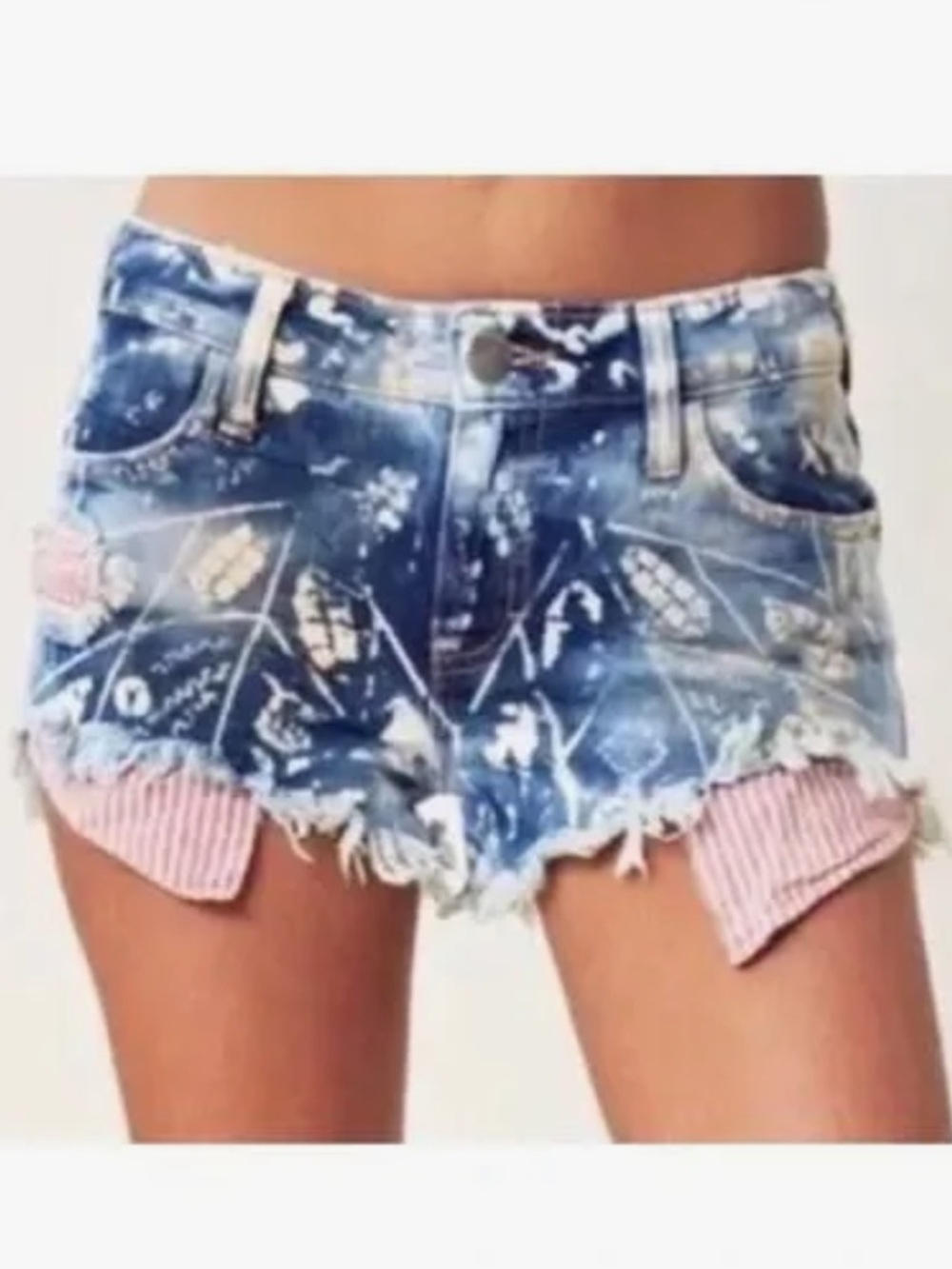 Free People Black
Distressed Printed Denim Cutoff Shorts - Picture 2 of 7